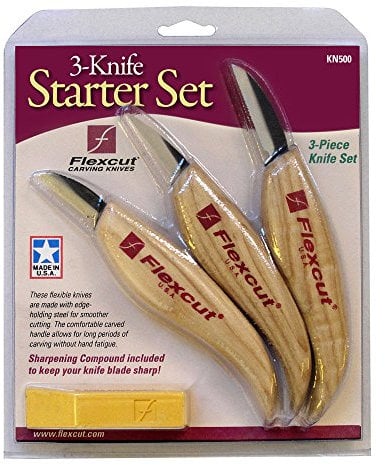 FLEXCUT Coltelli per Intaglio Legno con Pasta lucidante 3-Knife Starter Set Carving
