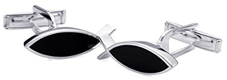 BROOKER Manschettenknöpfe Ichthys-Symbol Onyx Silber
