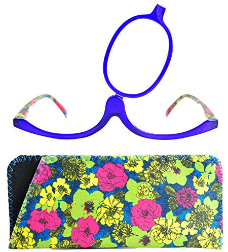 Make-Up Schminkbrille mit klappbaren Brillenglas, Modische Schminkhilfe mit Gratis Etui +3.5 Dioptrien (Blau)
