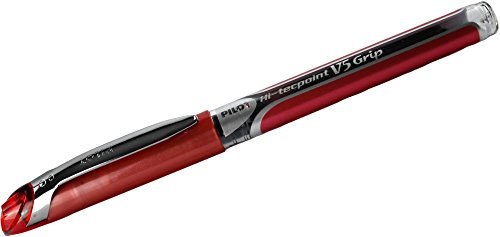 Pilot V5 Rollerball Pen Rubber Grip Needle Point 0.5mm Tip 0.3mm Line Red Ref BXGPNV502 [Pack 12]