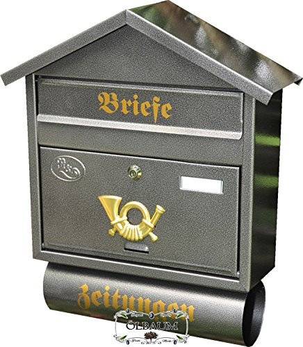 Design Briefkasten S in Hammerschlag Silber großer Einwurf Zeitungsfach Zeitungsrolle Nostalgie