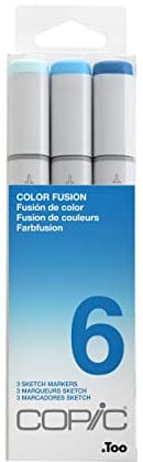 COPIC Sketch Marker Set Color Fusion 6, 3 Farben, professionellee Pinsel-Marker mit einer flexiblen und einer mittelbreiten Spitze