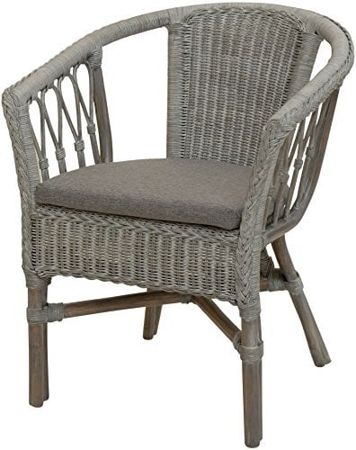 Korb-Outlet Stapelbarer Rattan-Sessel/Stuhl aus Natur-Rattan inkl. Polster in der Farbe Royal Grau