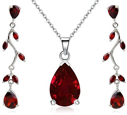 Crystalline Azuria Tropfenform Schmuck-Set mit Rot Zirkonia Kristalle Halskette Anhänger 45 cm Ohrringe 18 kt Weiß Vergoldet für Damen