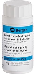 BERGER Wasserkonservierung Silber | Frischwasser Konservierung | Trinkwasser Aufbereitung | Hygienisches Wasser für Outdoor & Camping (reicht für 10.000 L)