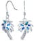 Created Blue Opal Beach Tropical Inlay Palm Tree Dangle French Wire Earrings For Women .925 Sterling Silver