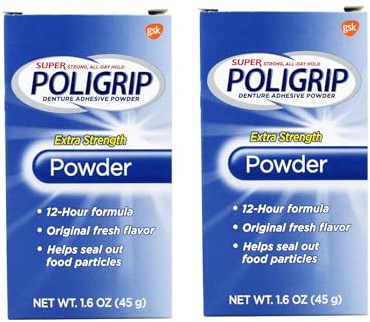 Super POLIGRIP Extra Strength Denture Adhesive Powder 1.60 oz (Pack of 2)
