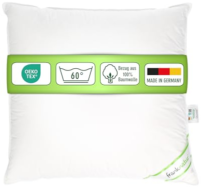 franknatur 3-Kammer Kopfkissen 80x80 Premium Kissen Daunenkissen Carla | Seitenschläferkissen weich stützend, Liegefläche mit 90% Gänsedaunen Klasse 1, Bezug 100% Baumwolle, waschbar, Oeko-TEX