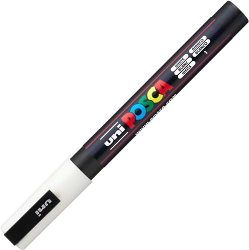 Uni-Ball 186501 - Marqueur POSCA PC-3M, avec pointe ogive fine 0.9 -1.3 mm, blanc, 1 pièce