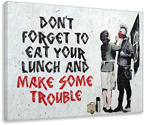 Kunstbruder Leinwandbild like Banksy Make some Trouble! (div. Größen) Bild fertig auf Keilrahmen Kunstdruck auf Leinwand Wandbild Dekoration Street-Art Graffiti (40x50 cm)