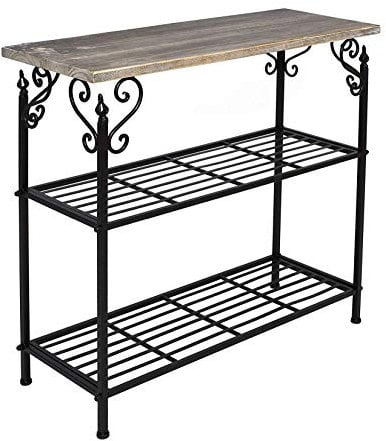 rustikales Metall-Regal in schwarz, 2 Böden und Holz-Platte, im Antik-Design