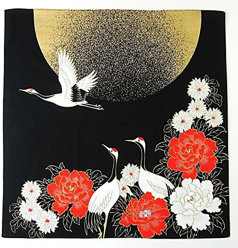 TAYU-TAFU Furoshiki Traditionelle japanische Verpackung Mond und Kranich mehrfarbig 48,3 x 48,3 cm für verschiedene Anlässe geeignet