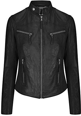 Ladies Real Leather Black Biker Style Fashion Jacket Size UK 6-20 - Black, 4XL - Black 4XL