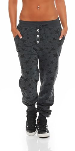 Malito Damen Sweathose mit Star Print | Baggy zum Tanzen | Jogginghose mit Knopfleiste | Sweatpants - Trainingshose 8020