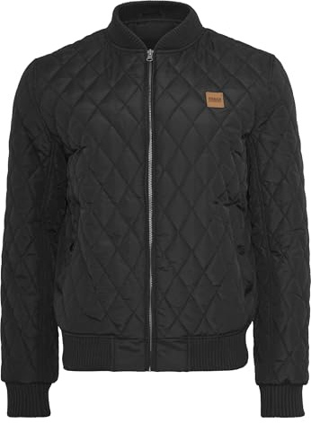 Urban Classics Men's Transfer Jacket with Checked Quilt Pattern Diamon Quilt Nylon Jacket - Black (Black 7), S