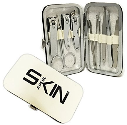 Skinapeel Luxury 10pc Travel Manicure, Pedicure and Grooming Kit- Includes Stainless Steel Nail Clippers, Scissors, Ear Picker, Tweezers, Nail File and Blackhead Remover- Presented In Beautiful White Faux Leather Case