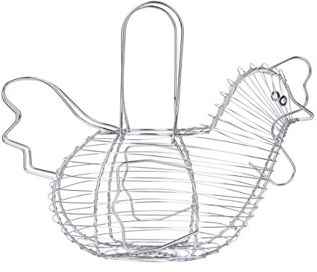 KitchenCraft Hühnerförmiger Eierkorb, verchromte Metall, Drahtgeflecht, 2 Henkel, 18 cm x 34 cm x 24 cm
