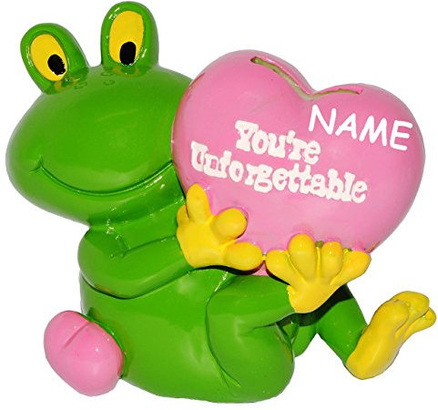 alles-meine.de GmbH große Spardose - Frosch mit Herz - Liebe/Verliebt - incl. Name - stabile Sparbüchse aus Kunstharz - Sparschwein - lustig witzig - You Are Unforgettabl..