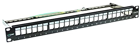 InLine 76824B Patchfeld Cat.6A 24-fach, Keystone Snap-In Leerblech Patchpanel, 19, 1HE, schwarz