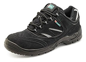 Click Workwear Mens Anti Static/Slip Safety Work Trainer Dark Grey with reflective yellow stripes 6 UK