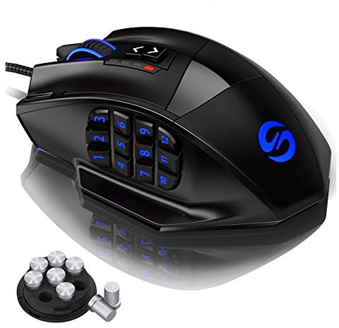 UtechSmart Venus -gaming maus 12 tasten mmo maus 16400 dpi USB Laser Gaming Mouse | 18 Tasten naga | 16400 dpi Abtastrate | High Precision | konfigurierbare LED-Farb-Beleuchtung | MMO Gaming