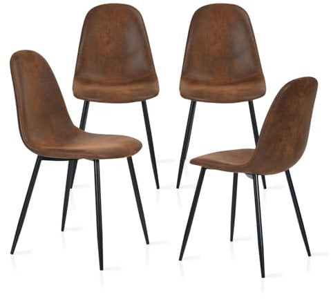 MEUBLE COSY Esszimmerstühle 4er Set Vintage Küchenstühle Polsterstuhl Wohnzimmerstuhl Retro Sessel mit Rückenlehne, Wildledersitz, Metallbeine, Braun