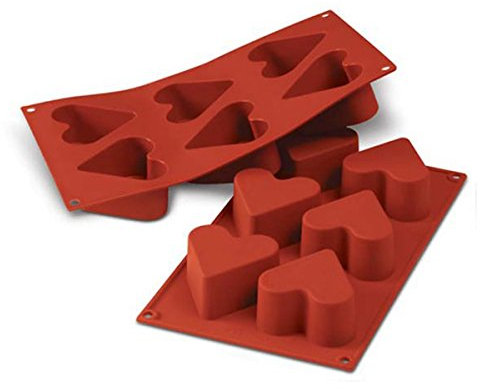 silikomart | SF036 Moule en silicone pour portions individuelles COEUR, antiadhésif, 6 cœurs, Lot de 1 Moule à gâteau, Ø 65 h 40 mm, Made in Italy