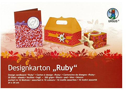 Ursus 22600099 Designkarton, beidseitig bedruckt, 200 g/qm, 24 x 34 cm, 20 Blatt, Ruby