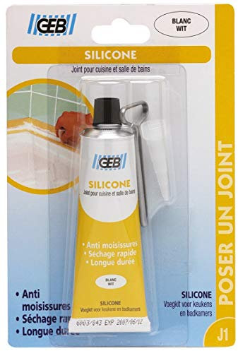 Mastic silicone pour joint sanitaire - 50 ml - Blanc - GEB