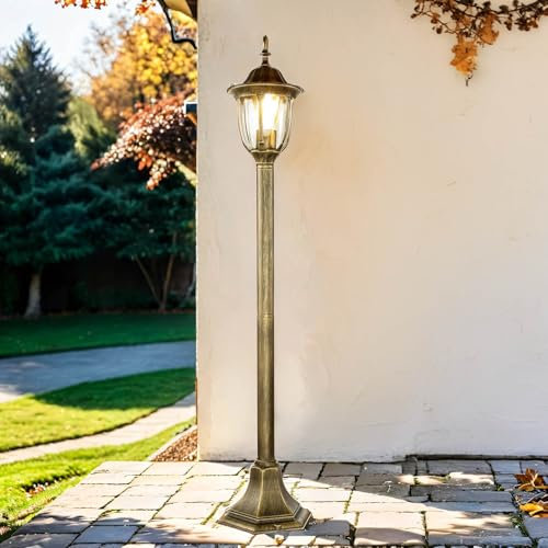 Licht-Erlebnisse Wegeleuchte Milano Goldantik E27 MAX 60W Stehlampe Schwarz für Außen Garten Hof Haus Beleuchtung