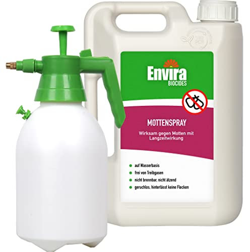Envira Motten Abwehrspray 2 Liter + 2 Liter Drucksprüher - Spray mit Langzeitwirkung gegen Motten, Kleidermotten & Lebensmittelmotten - Mottenschutz für Kleiderschrank - Mittel gegen Motten