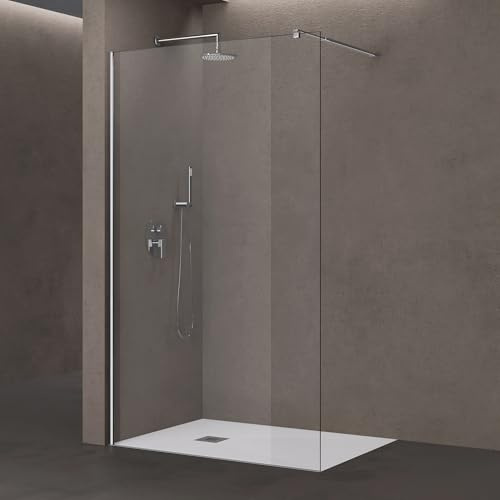 doporro Duschwand für Dusche 60x200cm Duschabtrennung 8mm ESG-Klarglas | Walk-In Duschwand | mit Nanobeschichtung | rechteckiger Stabilisator aus Edelstahl | Aluminiumrahmen in Chrom | Bremen01K