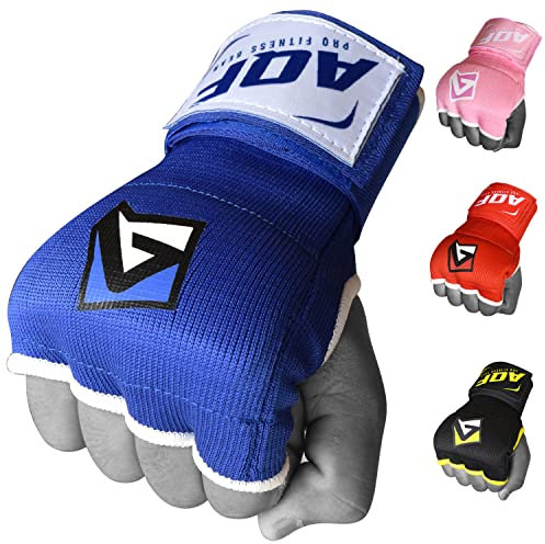 AQF Boxing Innenhandschuhe Handumschläge Faustpolsterbandagen MMA Gel Strap Mitts Kickboxing (Blau, XL)