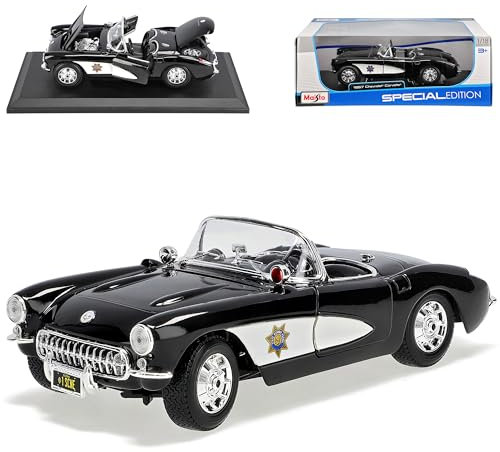 Maisto Chevrolet Corvette C1 Schwarz Police Polizei 1953-1962 1/18 Modell Auto mit individiuellem Wunschkennzeichen