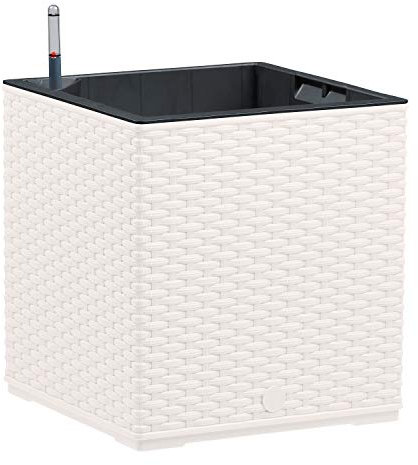 POETIC/EMSA - Blumenkübel Indoor - Pflanzgefäss quadratisch mit Selbstbewässerungssystem und Wasserstandsanzeige - Farbe Weiß - Korbflechtstruktur - L. 30 x B.30 x H31,3 cm - Recyceltes Material