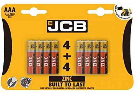 S6587 JCB AAA Zinc Batteries - Pack of 4+4