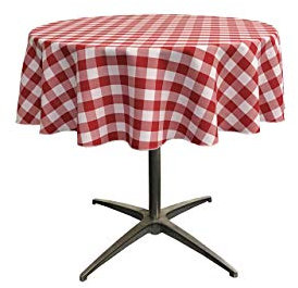 LA Linen Nappe Ronde à Carreaux en Poly, 58 Pouces, Rouge/Blanc, 147,32 x 147,32 x 0,04 cm
