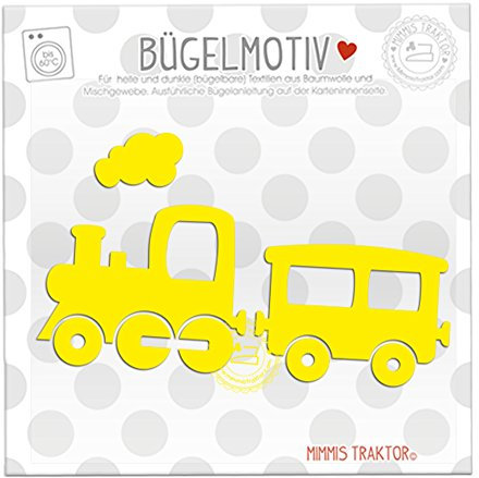 Bügelbild Zug Lokomotive 13 x 7,5 cm GELB Flockfolie Aufbügler Applikationen Bügelsticker für Stoffe Textilien Kinder zum Aufbügeln Flicken