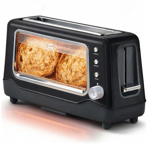 Dash Clear View Toaster - Features Large Window & Extra-Wide Slots - Auto-Shut Off Feature - Bagel Functions, & Seven-Browning Levels - 1-Touch Defrost - Black