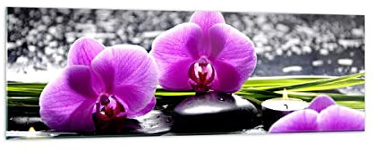 Panorama Bilder auf Glas 160x50cm Glasbild Orchidee Natur Wasser Blume Groß XXL Wanddeko Bild im Glas Schlafzimmer Küche Wandbilder Dekoration Wohnzimmer Modern Wand Kunstdruck Art GAB160x50-2658