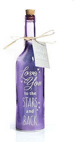 Boxer Gifts SB1110 Light-Up LED 'Love You' Glass Starlight Bottle | Beautiful, Decorative Homeware Gift Perfect for Family Girlfriend Valentine's Day Christmas, Purple, 29.5 x 6.7cm