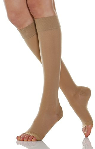 Relaxsan Basic 950A (1 Paar - Hautfarbe 1/S) Kompression 22-27 mmhg Kniestrümpfe Damen offener Spitze Stützstrümpfe 280 Den