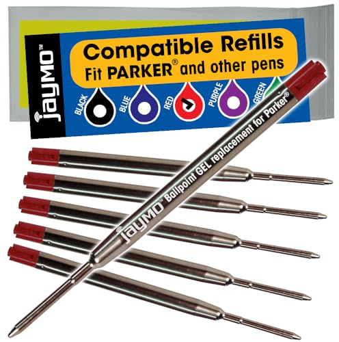 Jaymo Replacement for Parker 30525PP/30526PP - Measures 3.875 in / 98 mm Long - G2 Gel Ballpoint Pen Refill - 6 Red