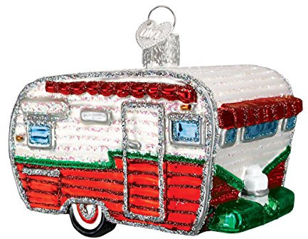 Old World Christmas Camping Outdoor Collection Glasornamente für Weihnachtsbaum, Wohnmobil, rot/grün/weiß