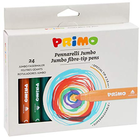 PRIMO - 96 Filzstifte mit Grober Spitze 7,6 mm für Kinder ab 3 Jahren, Mehrfarbig, Farben zum Malen, Zeichnen und Kreative Arbeiten, für Schreibwaren und Schule, keine Flecken