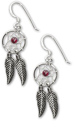 Ohrringe Traumfänger Dreamcatcher mit Stein lila 925 Sterling Silber Indianer