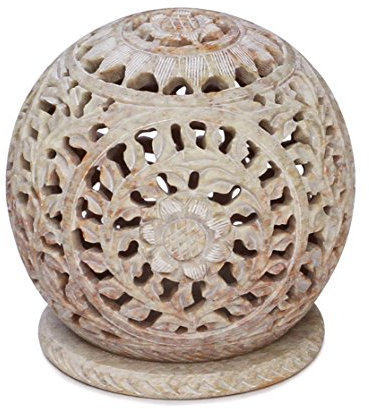 SouvNear Tealight Votiva Portacandele - 8.9 cm- Lampada Lanterne a candela decorative - Arredamento Casa - Fatto a mano Pietra ollare Gres porcellanato Scultura con disegno del fiore e intricato Viticcio Openwork