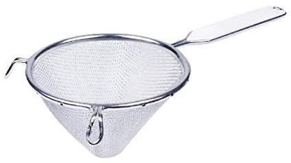 Tinned Conical Strainer 14cm Handle Kitchen Colander Sieve Filter | Rinses and drains ingredients efficiently, with a wire mesh structure ideal for commercial kitchen and catering use.
