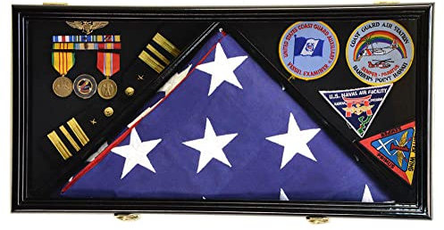 sfDisplay.com,LLC. Große Flagge & Medaillen Military Pins Patches Insignia für bis zu 5 x 9 Flagge Display Fall Rahmen Schrank Shadowbox Black Finish