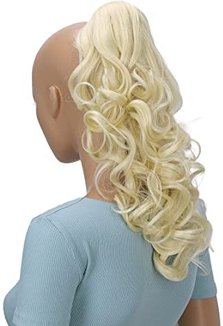 CAISHA 40cm Haarzopf Lily Haarteil mit Butterflyklammer Pferdeschwanz Haarverlängerung Voluminös Gewellt Platinblond H208